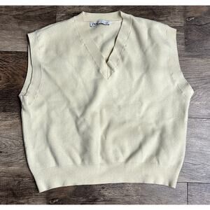 Zara Women’s Medium Cream & Yellow Pastel V-Neck Knit Sweater Vest